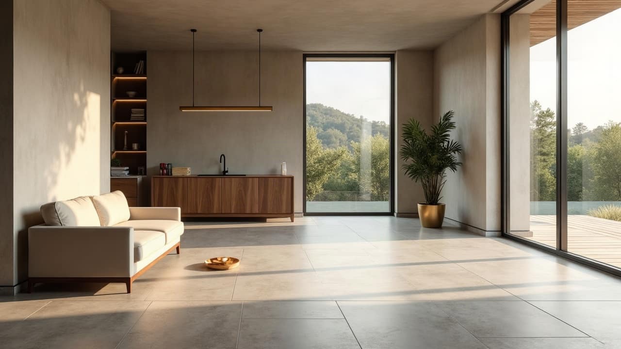 Grès cérame effet béton pour un appartement contemporain